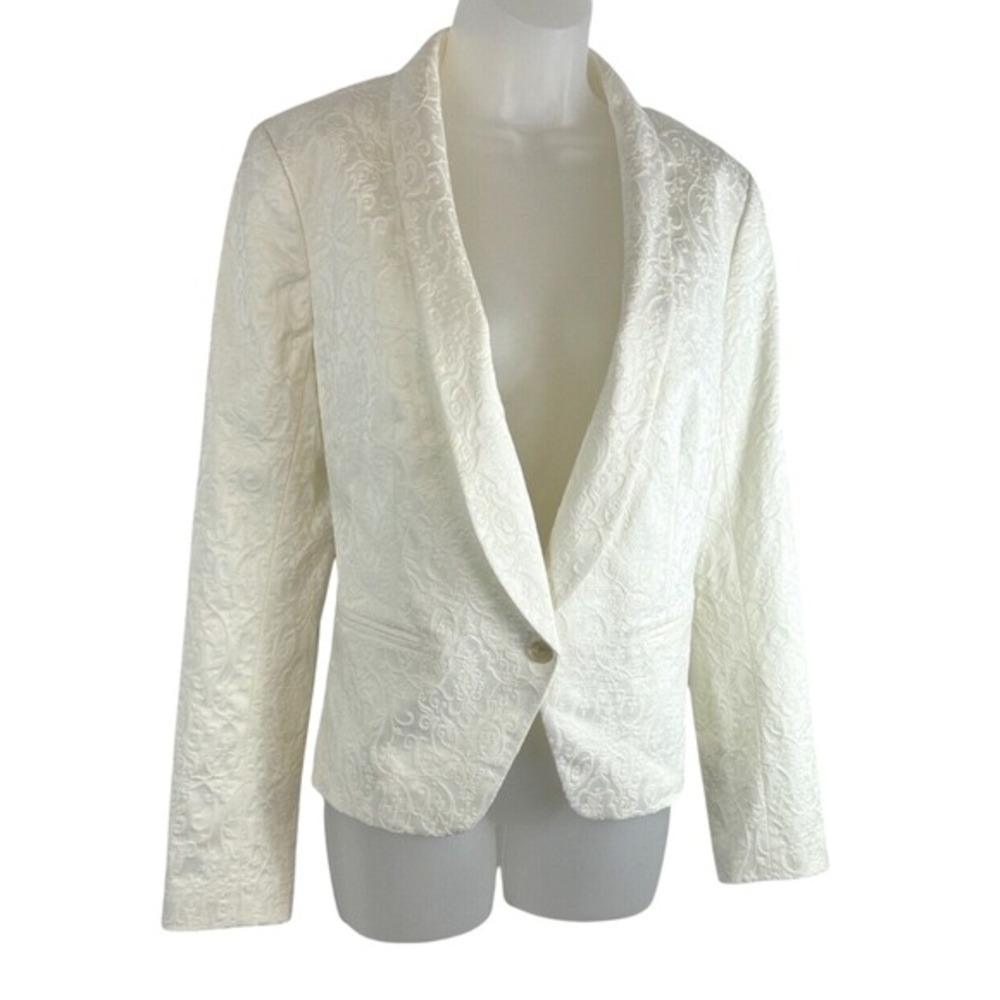 LOFT Ann Taylor White Jacquard Shawl Collar Blazer Jacket 8 Cocktail Party 65-36 - Picture 16 of 16